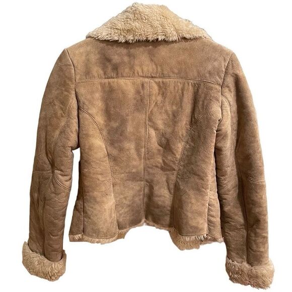 Express Jacket Women’s 1/2 Coat Suede Tan Shearling Bomber Mob Wife Aesthetic - Picture 2 of 9